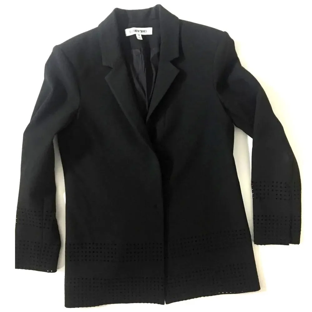 Elizabeth and‎ James Black Laser Cut Detail Blazer Jacket Womens Size 0